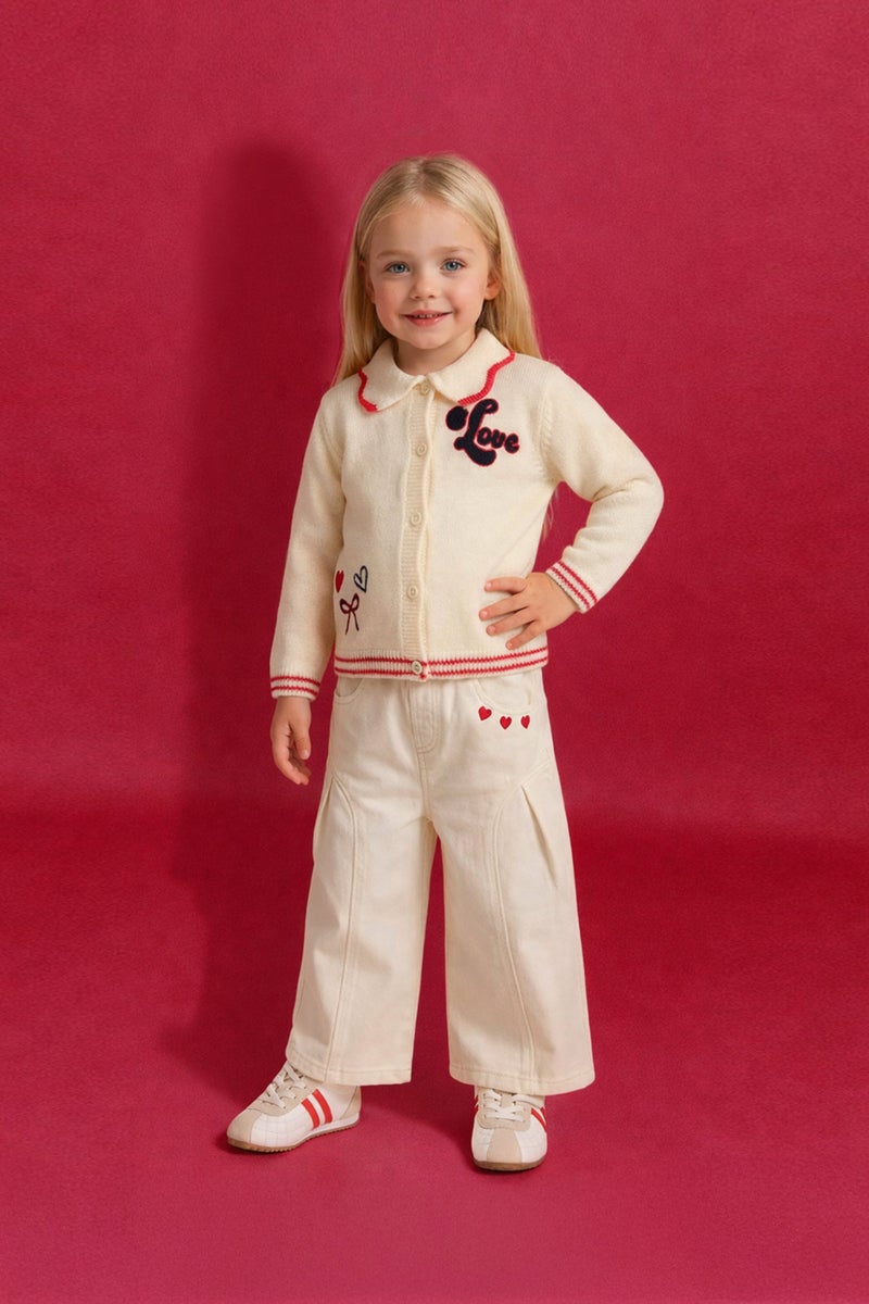 DeFacto Beige BabyGirl Baby Girl Wide Leg Embroidered Trousers Casual - Image 1